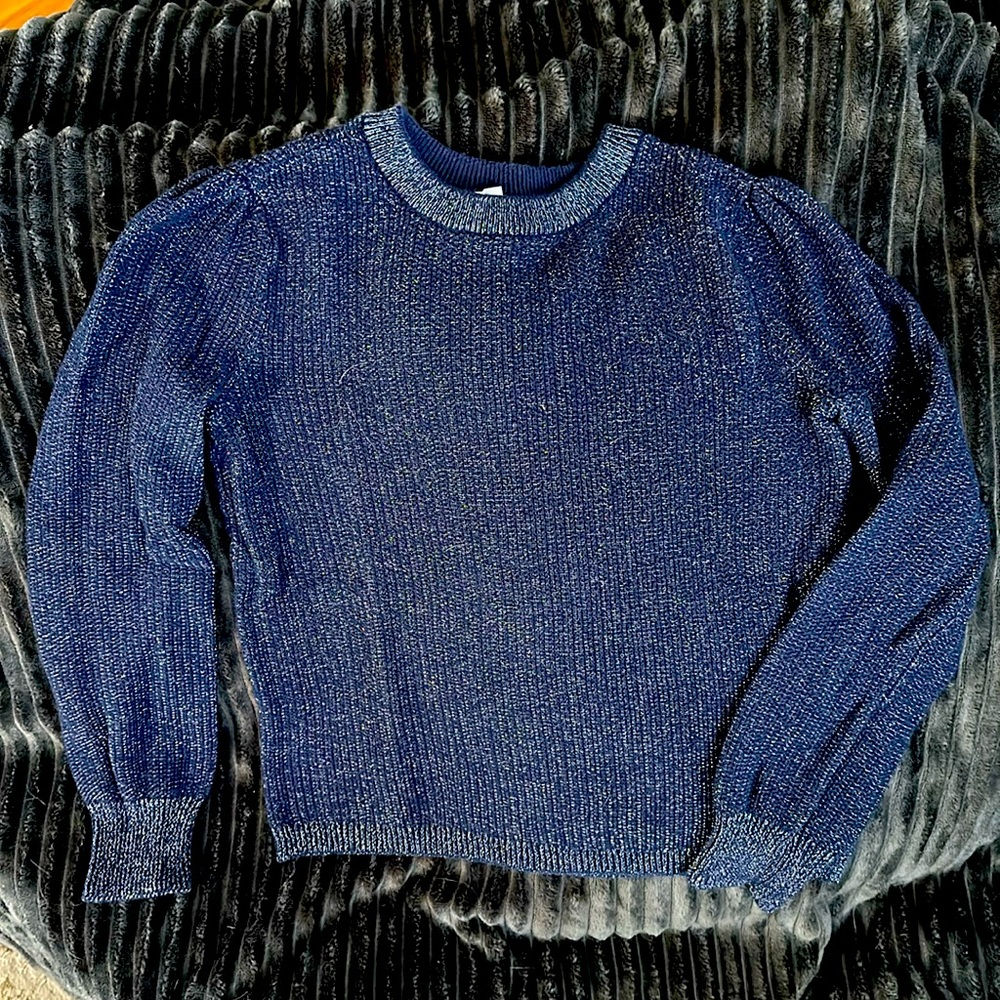 GAP Kids navy, silver sparkle, bloused shoulder sweater. XL (size 10/12)